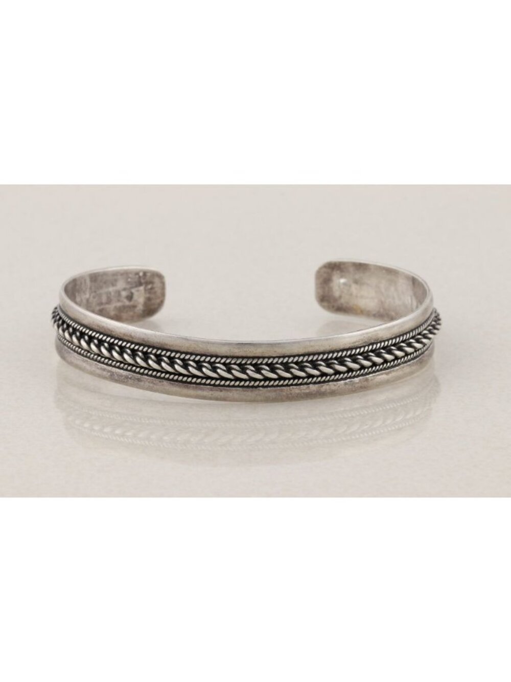 Sterling Silver Rope Pattern Cuff Bracelet Adjustable 7" - can be cleaned